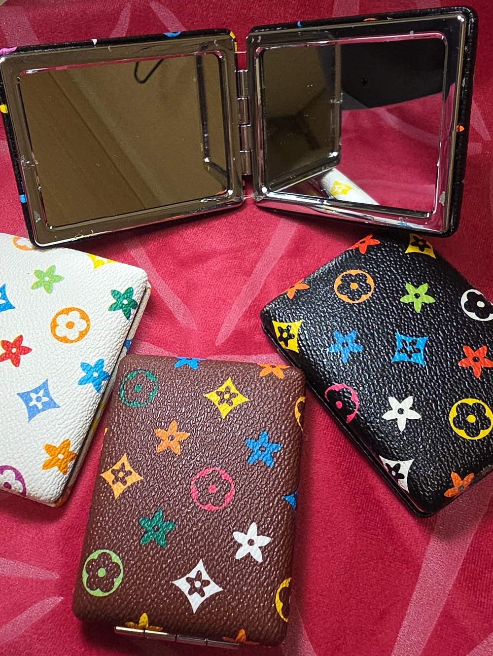Multicolor Monogram Pattern Compact Mirror